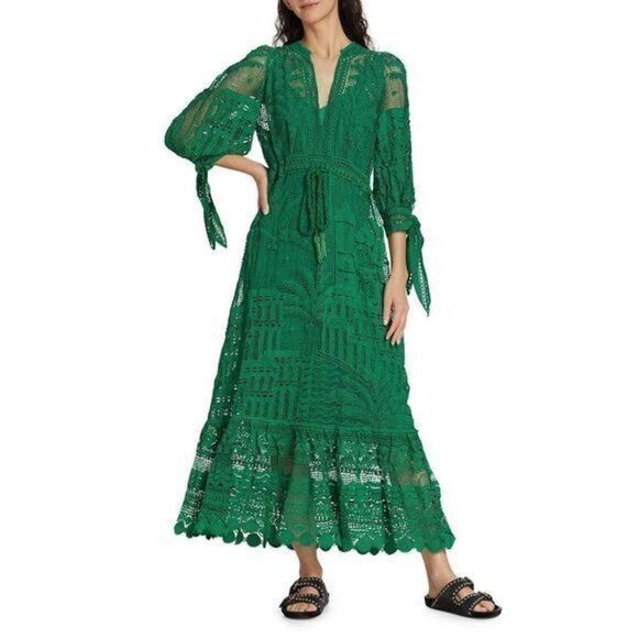 Farm Rio Morada Boa Guipure Lace Midi-Dress green size small
